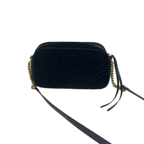 GUCCI Black Quilted Velvet Crystal Stars Marmont Small Camera Bag