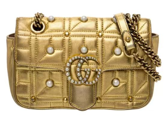 GUCCI GG Marmont Matelassé Pearl Studded Mini Shoulder Bag