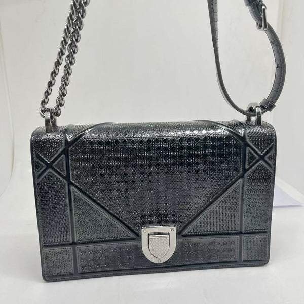 Dior Grey Glossy Leather Diorama Wallet On Chain