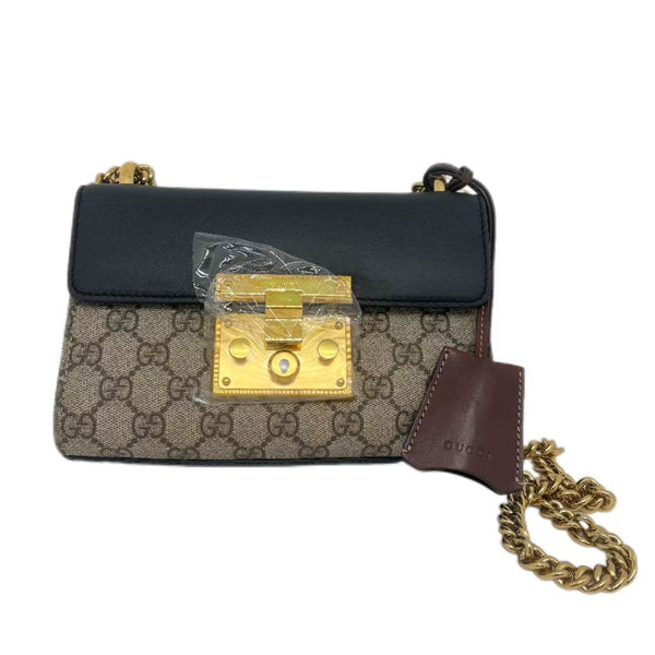 Gucci Brown/Black GG Supreme Canvas and Leather Small Padlock Shoulder Bag
