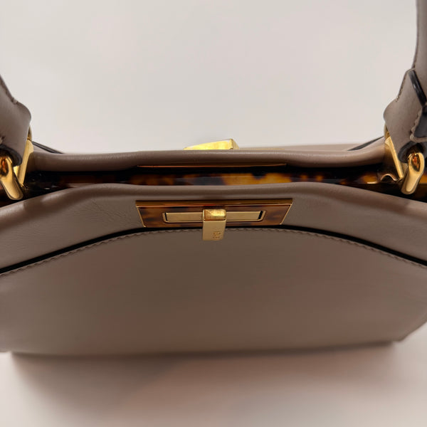 FENDI Vitello Seta Plexiglass Tortoise Medium Peekaboo Iconic Satchel Tortora