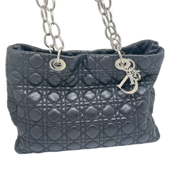 Dior Black Cannage Leather Soft Lady Dior Shopper Tote