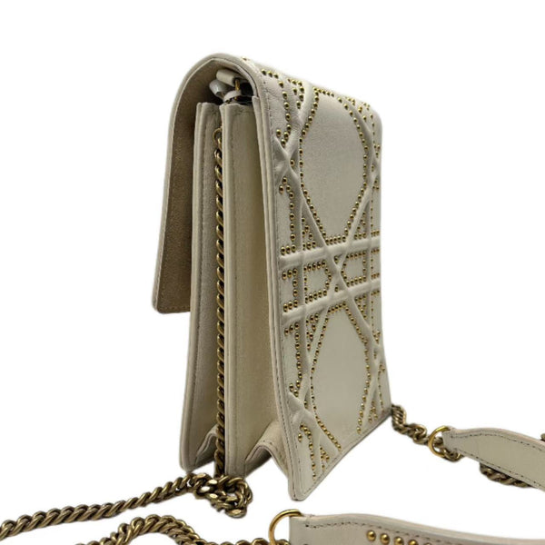 Dior Off White Leather Studded Diorama Vertical Clutch