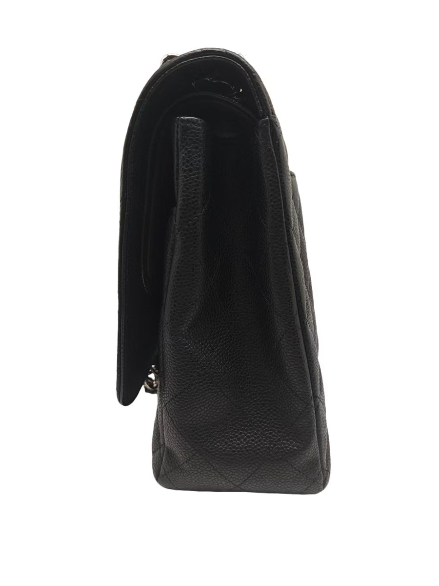 Chanel Maxi Classic Double Flap Bag Black Caviar Silver Hardware