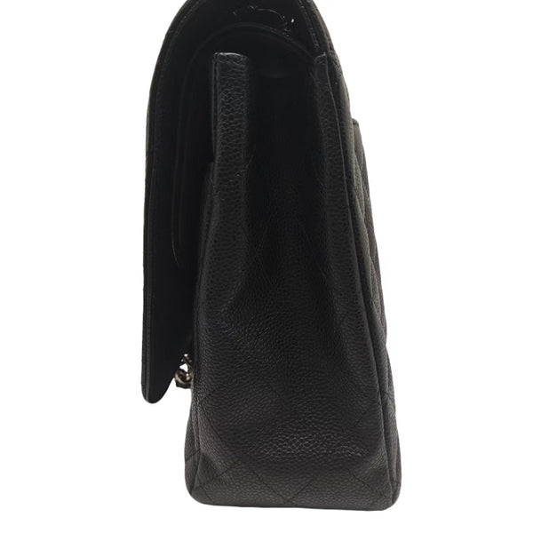 Chanel Maxi Classic Double Flap Bag Black Caviar Silver Hardware
