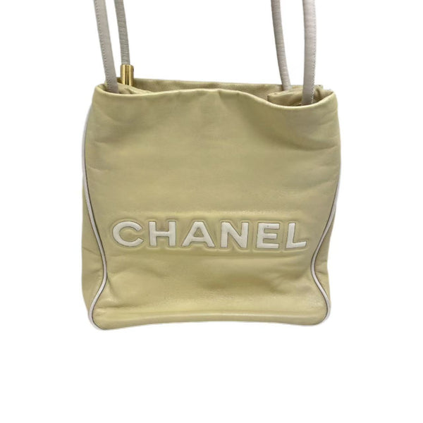 Chanel White Camellia & Beige Lambskin Leather Tote Bag