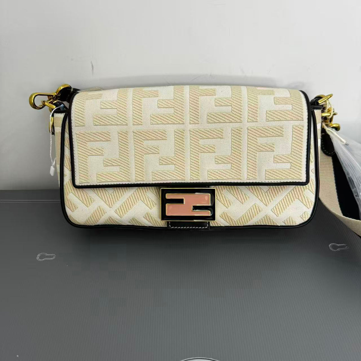 FENDl Canvas Baguette Bag With FF Embroidery