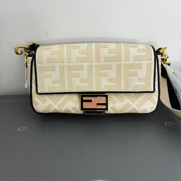 FENDl Canvas Baguette Bag With FF Embroidery