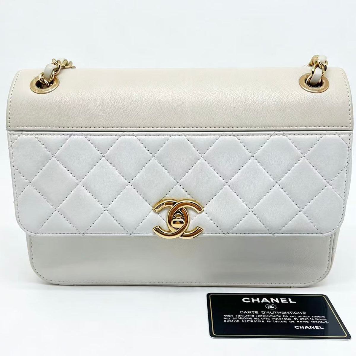 Chanel beige and  quilted leather shoulder flap bag