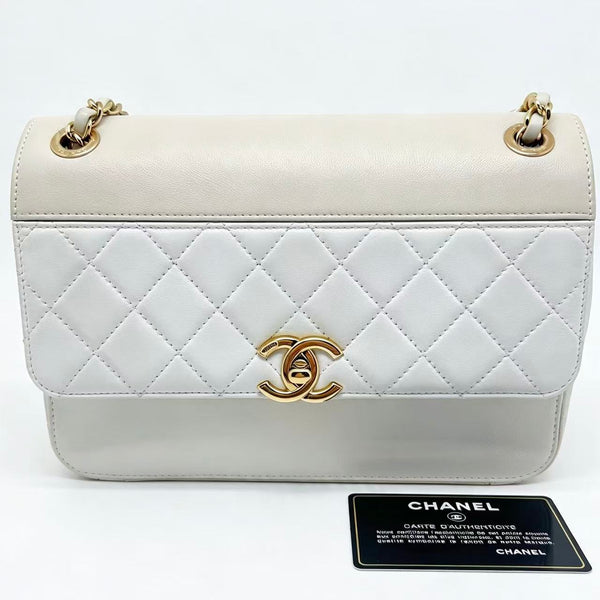 Chanel beige and  quilted leather shoulder flap bag