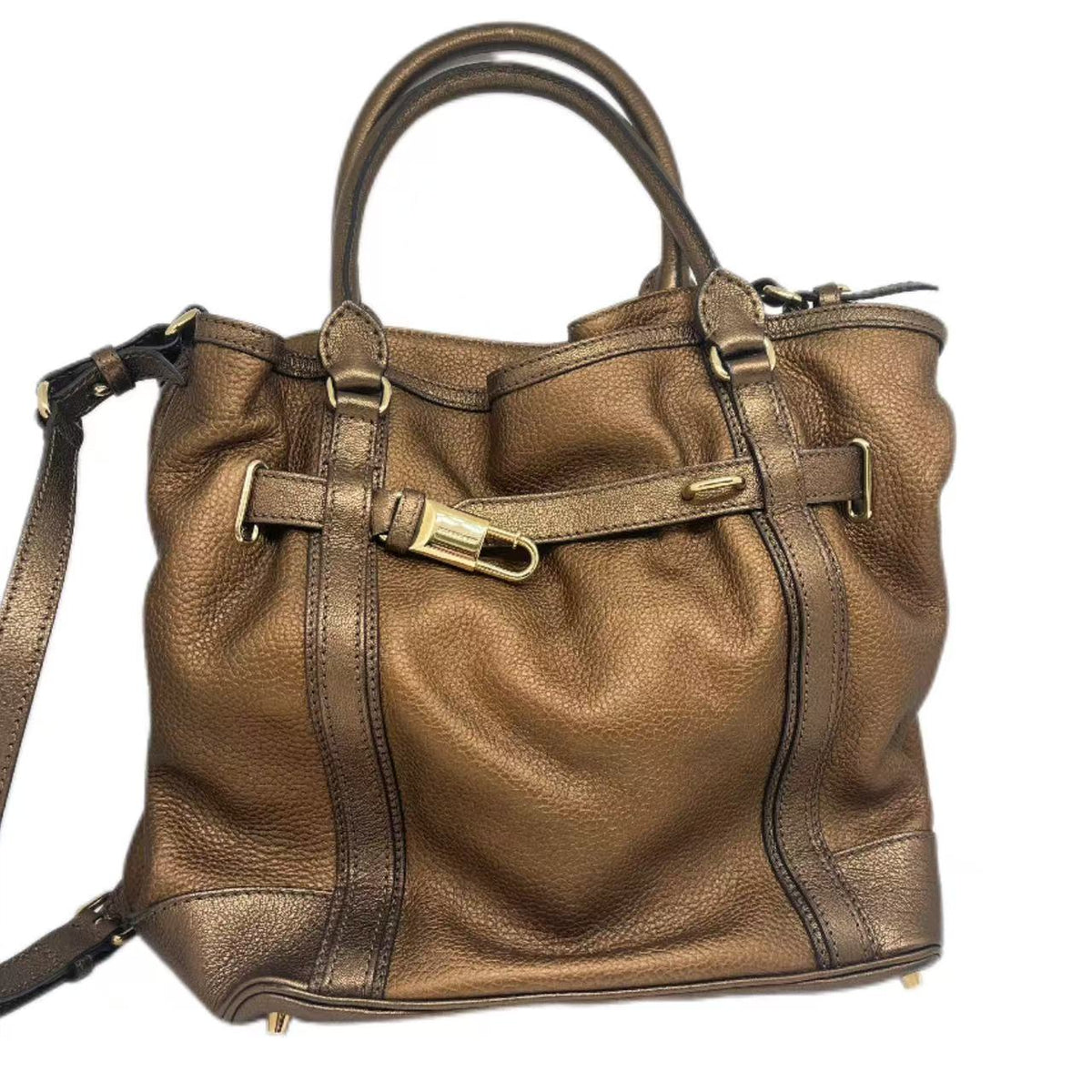 BURBERRY Bronze Leather Golderton Bridle Tote Bag