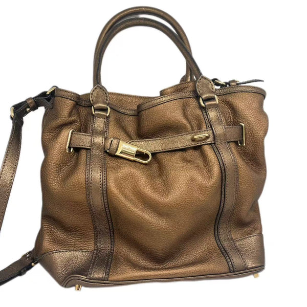 BURBERRY Bronze Leather Golderton Bridle Tote Bag