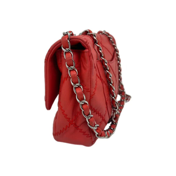 Chanel Red Quilted Lambskin Leather Flap Bag