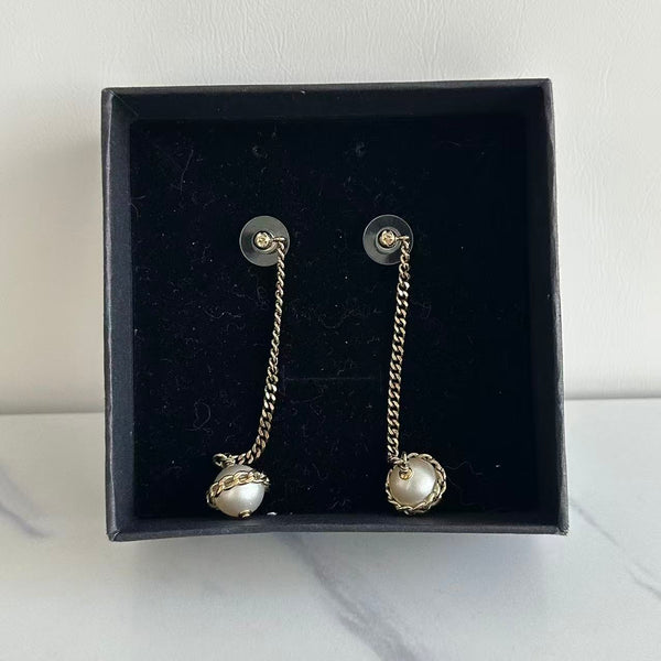 Chanel CC Star Faux Pean Golc Tone Drop Earring