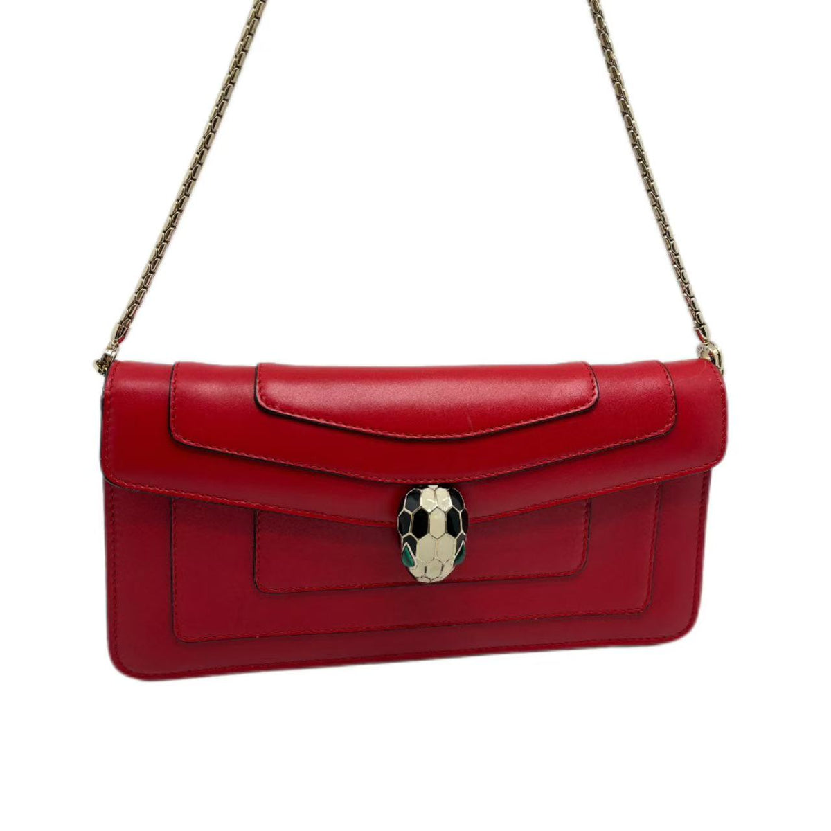 Bvlgari Red Leather Medium Serpenti Forever Shoulder Bag