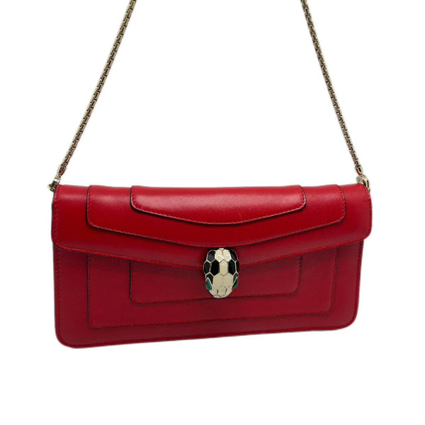 Bvlgari Red Leather Medium Serpenti Forever Shoulder Bag