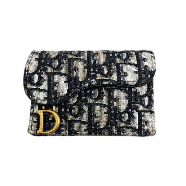 Christian Dior Navy Trotter Pattern Business Card Case Navy blue
