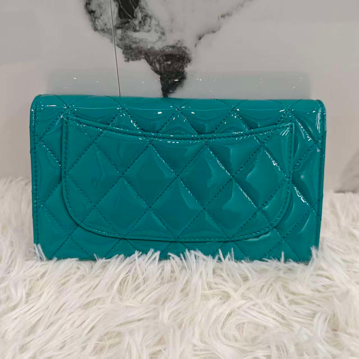 Chanel Light Blue Patent Leather L Flap Wallet