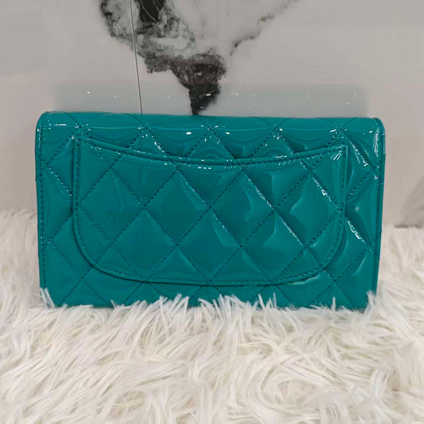 Chanel Light Blue Patent Leather L Flap Wallet