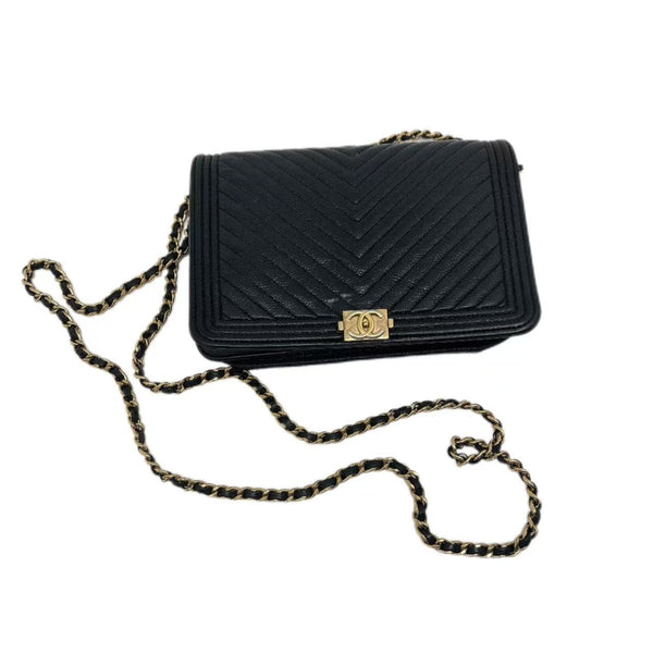 Black Caviar Chanel Boy WOC Wallet on Chain Gold Hardware