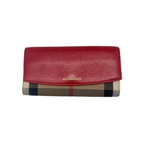 Burberry House Check Canvas & Leather Flap Wallet Red