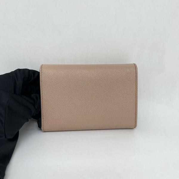 Prada Beige Saffiano Leather Compact Wallet