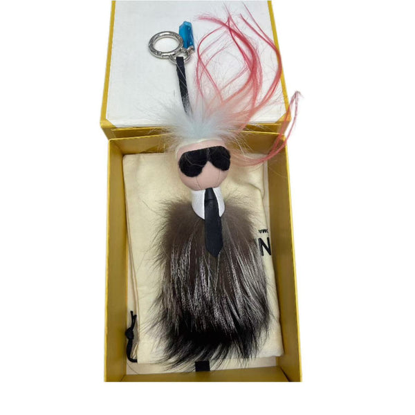 Fendi Multicolor Fur And Leather Mini Karlito Silver Tone Bag Charm