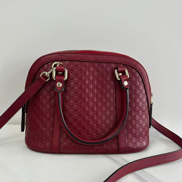 Gucci Red Leather Mico Guccissima Dome Top Handlebag