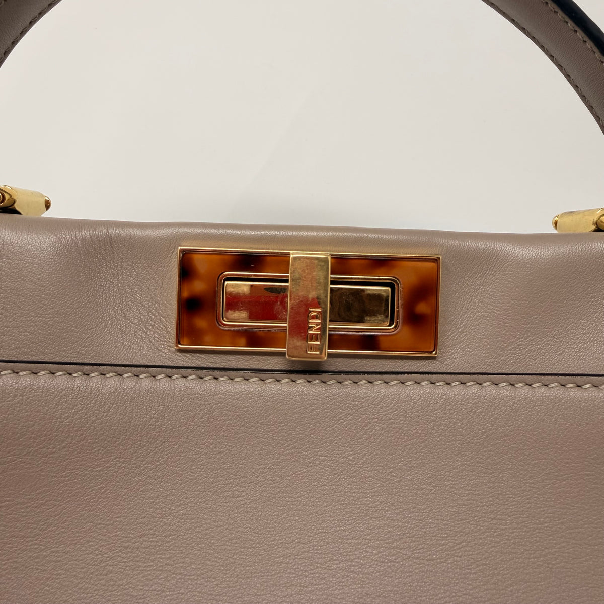 FENDI Vitello Seta Plexiglass Tortoise Medium Peekaboo Iconic Satchel Tortora