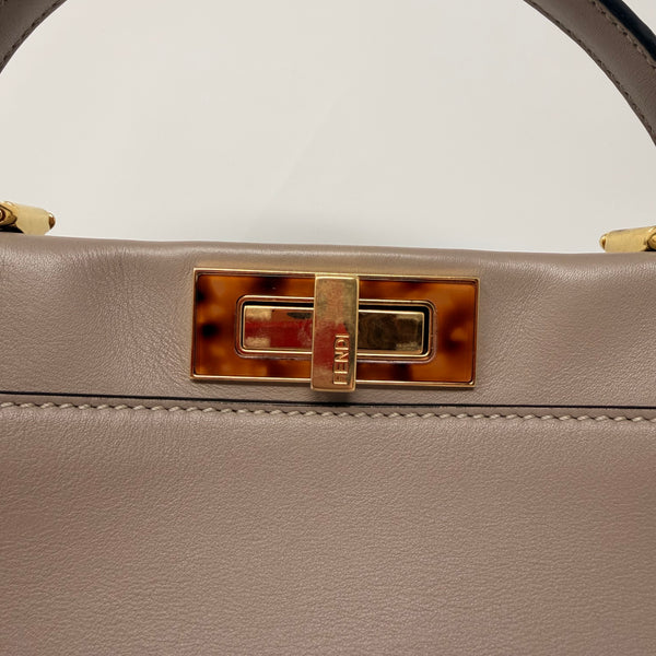 FENDI Vitello Seta Plexiglass Tortoise Medium Peekaboo Iconic Satchel Tortora