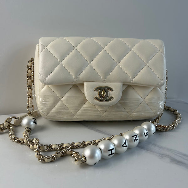 CHANEL Lambskin Quilted Mini My Precious Flap white