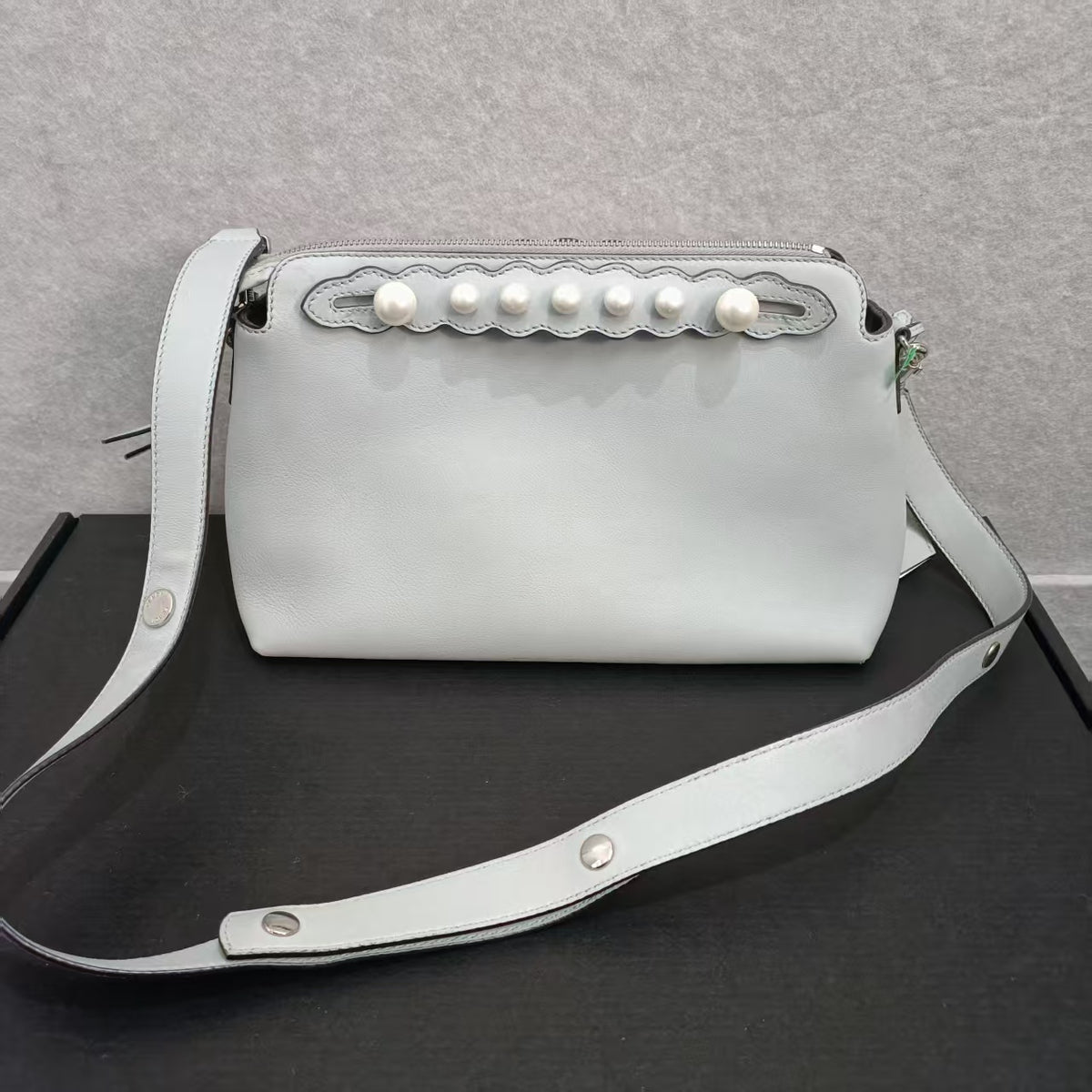 Fendi Grey Vitello Dolce Pearl Scalloped shoulder bag