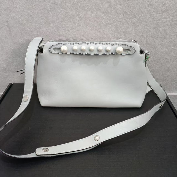 Fendi Grey Vitello Dolce Pearl Scalloped shoulder bag