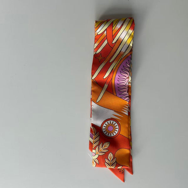 Hemmes Orange Floral Print Silk Twilly