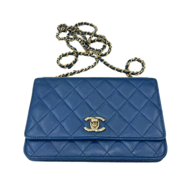 Chanel Classic WOC Blue Leather Wallet On Chain