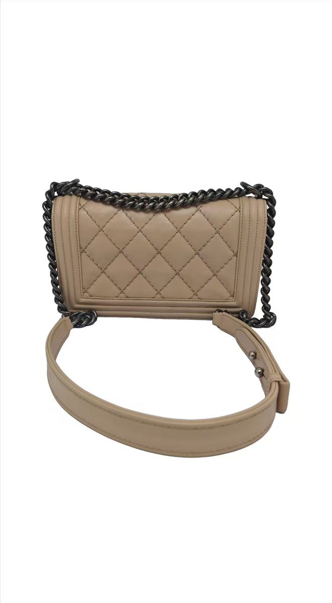 Chanel Beige Leather Stitch Boy Bag