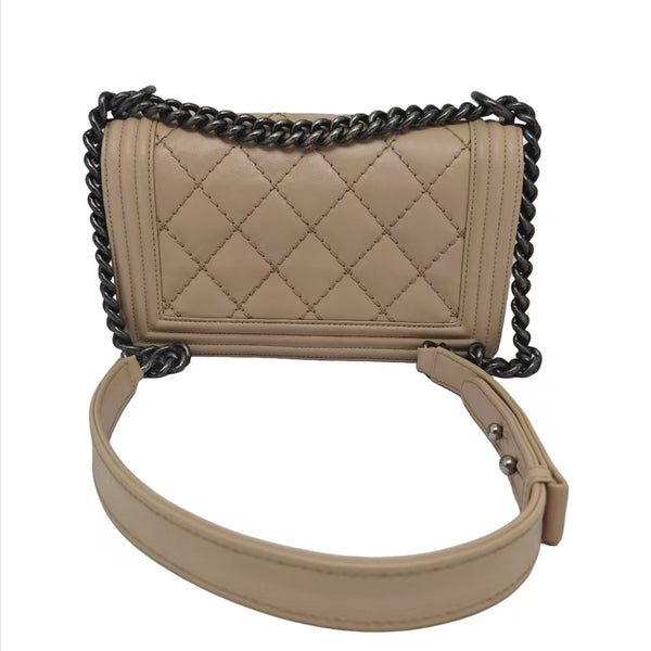Chanel Beige Leather Stitch Boy Bag