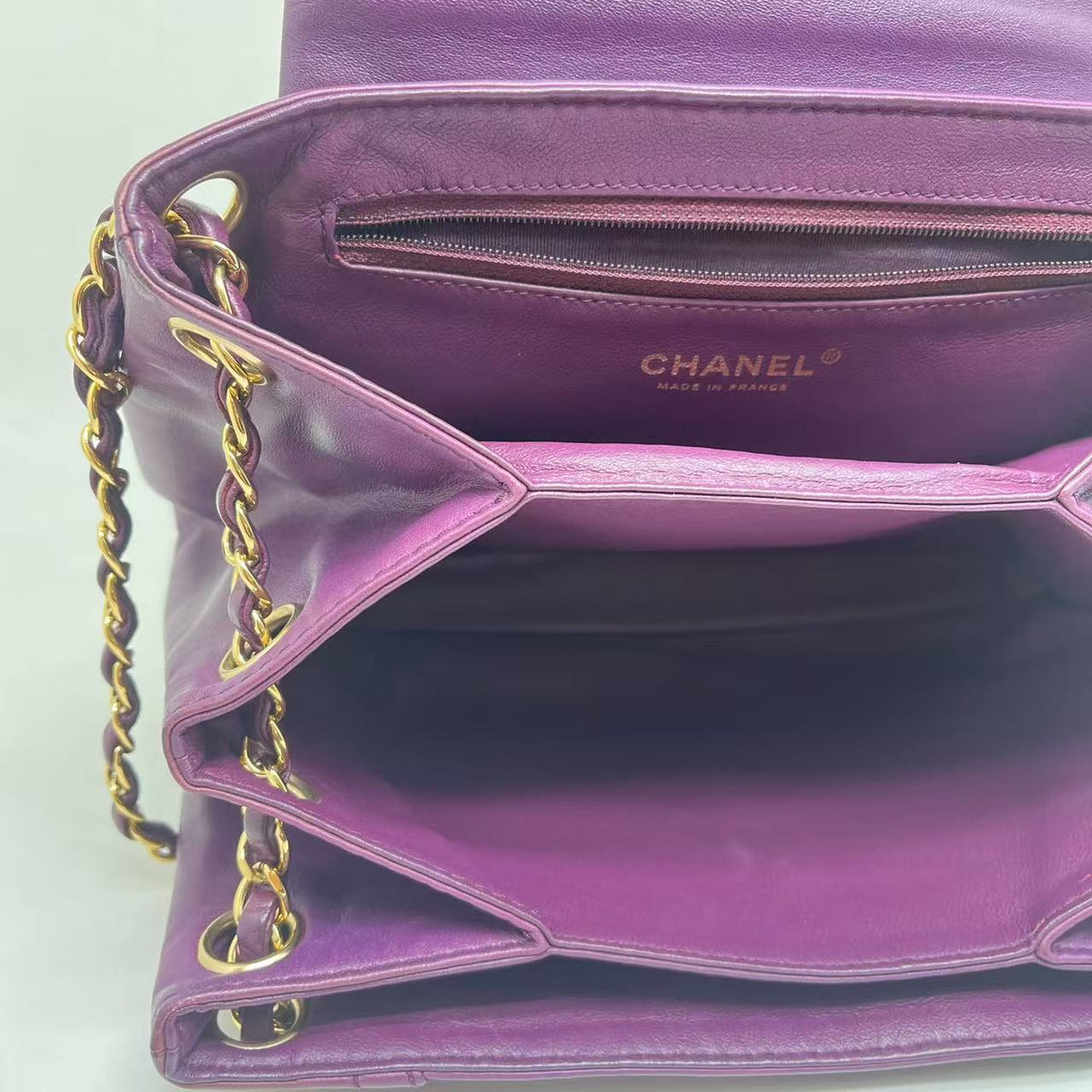 Chanel Purple Leather Classic Flap Bag