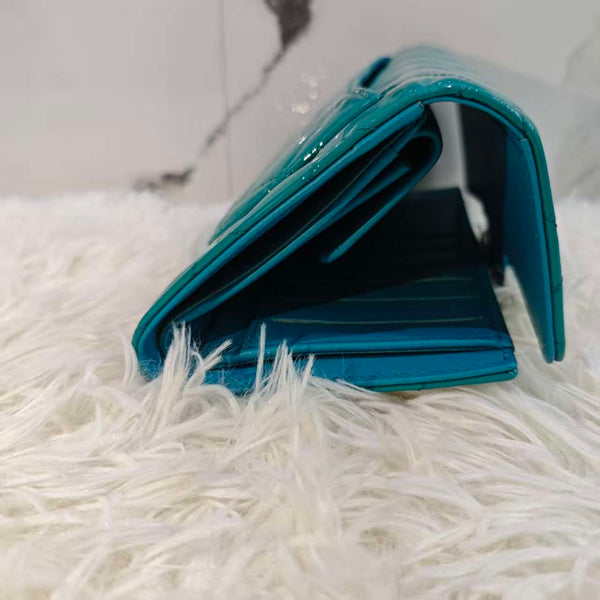 Chanel Light Blue Patent Leather L Flap Wallet