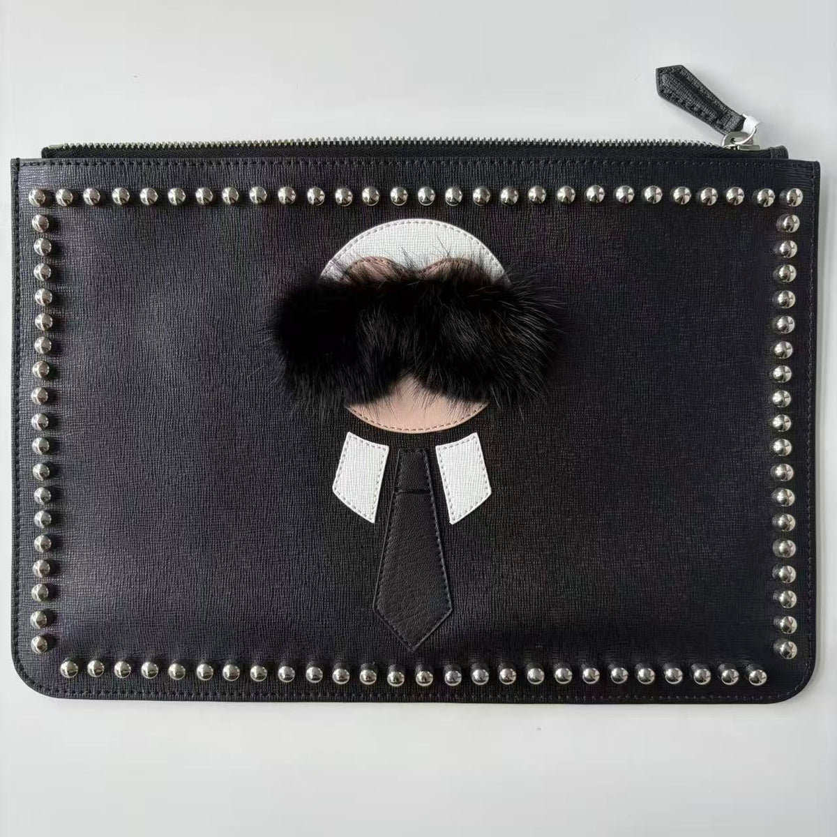 Fendi vitello Elite Flamingo Mink Karlito Studded Pouch