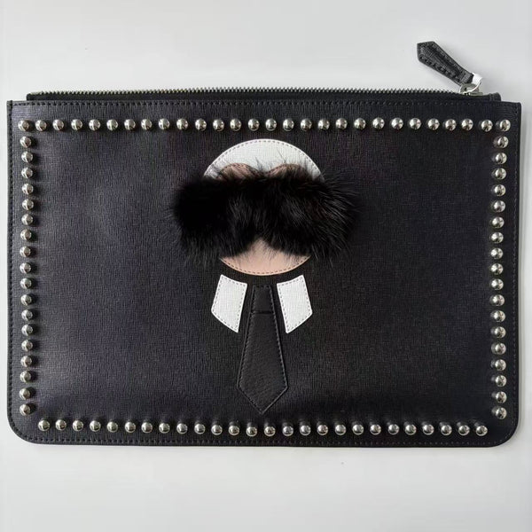 Fendi vitello Elite Flamingo Mink Karlito Studded Pouch