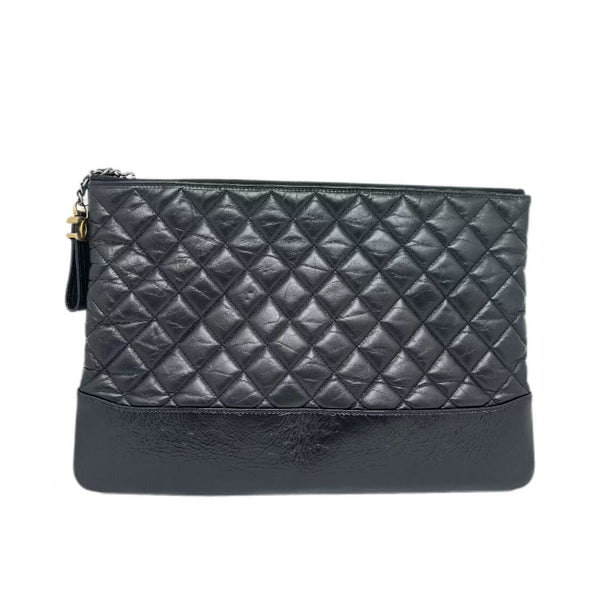 Chanel Black Quilted Leather Large Gabrielle O-Case Zip Pouch