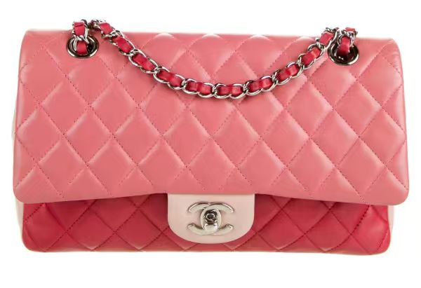 CHANEL Limited Edition Tri-Color Pink Lambskin Leather Valentine Charms  Single Flap Bag
