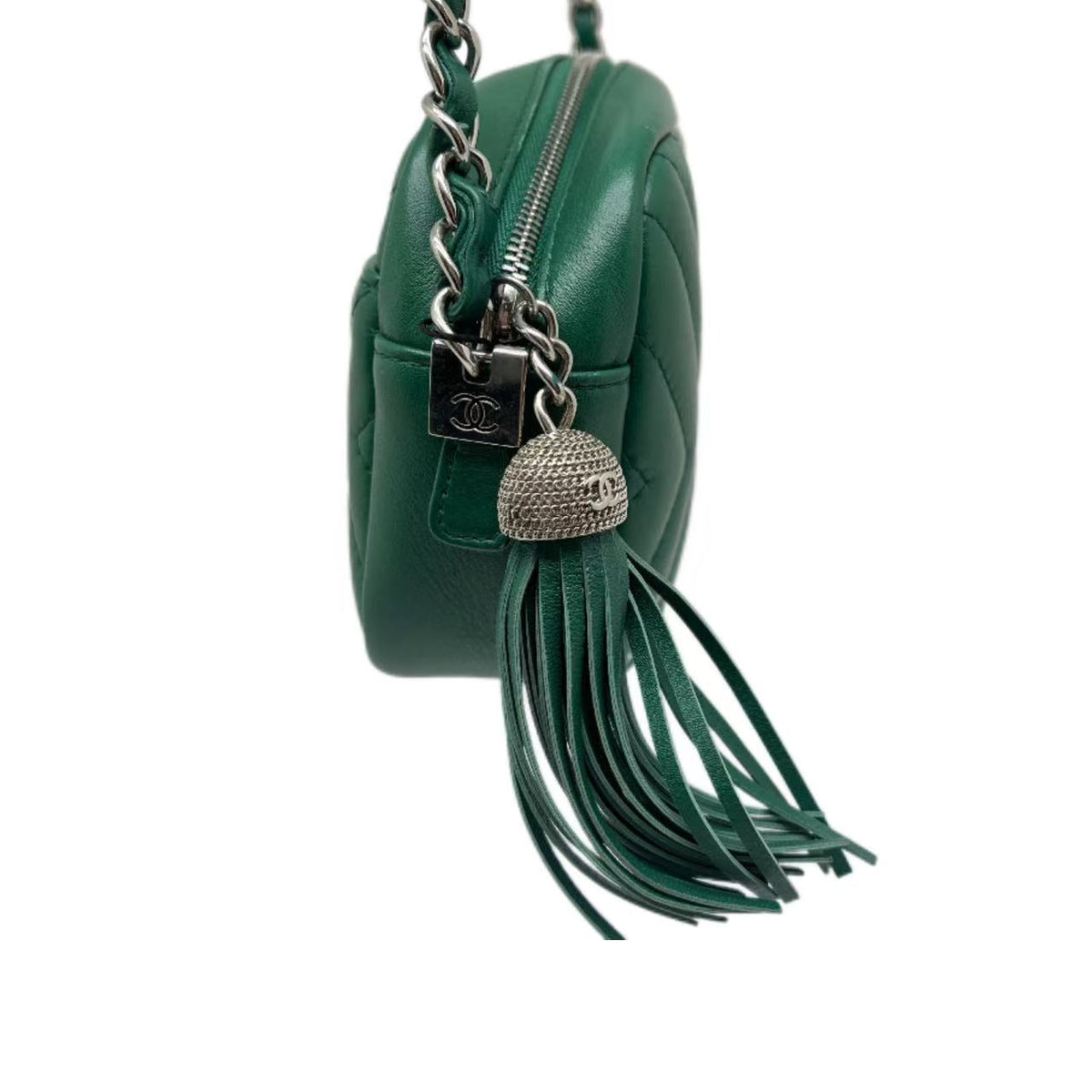 Chanel CC Tassel Bag Diagonal Chevron Calfskin Small
