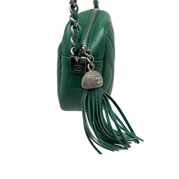 Chanel CC Tassel Bag Diagonal Chevron Calfskin Small