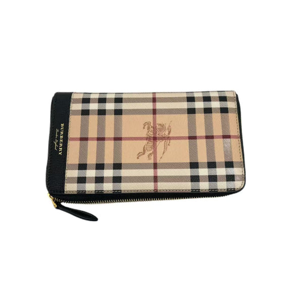 Burberry Beige/Brown Check Canvas and Leather Zip Around Wallet