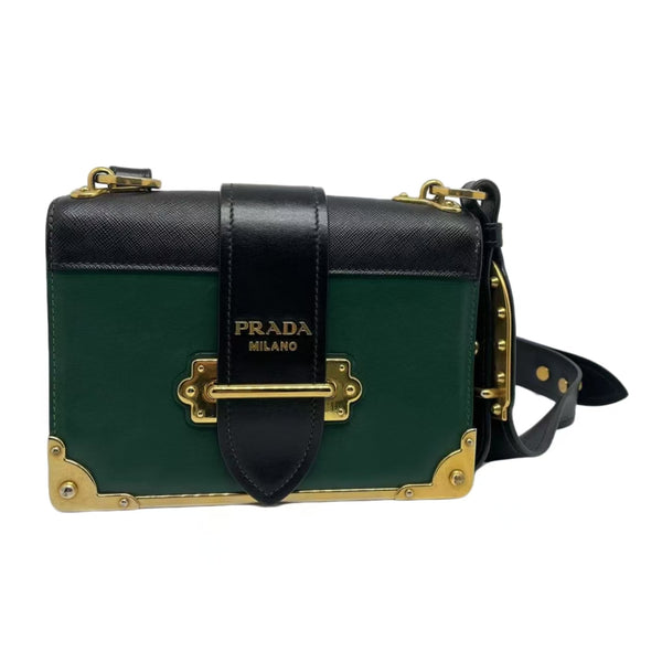 Prada Green/Black Saffiano Leather Cahier Shoulder Bag
