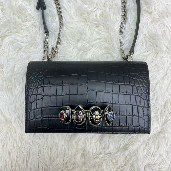 Alexander Mcqueen Croco Print Leather Spider Jewelled Bag