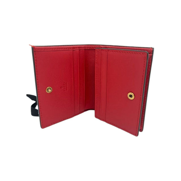 Gucci Red/White/Blue Leather Queen Margaret Bee Card Case Wallet