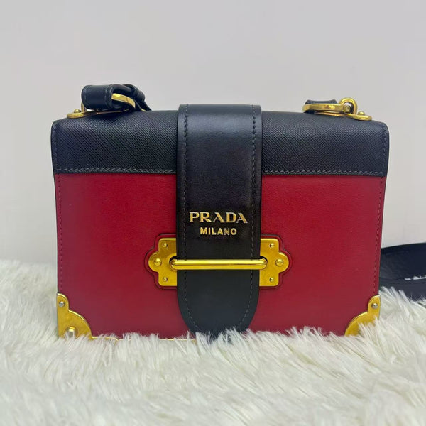 Red And Black Leather Prada Cross Body Bag